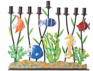 Picture of Metal Strip Candle Menorah Underwater Wonderland Design 11.5"